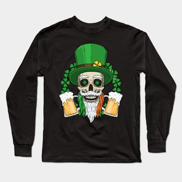 skull irish drinking team Long Sleeve T-Shirt by Davidsmith